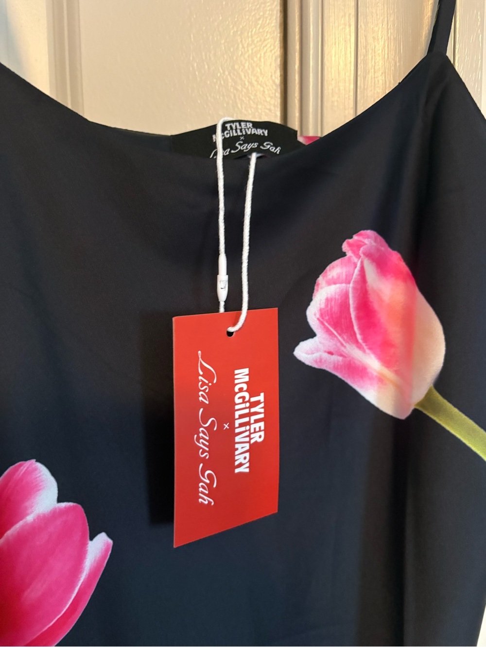 Tyler McGillivary x Lisa Says Gah Black Tulip-Print Midi Slip Dress - Picture 4 of 4
